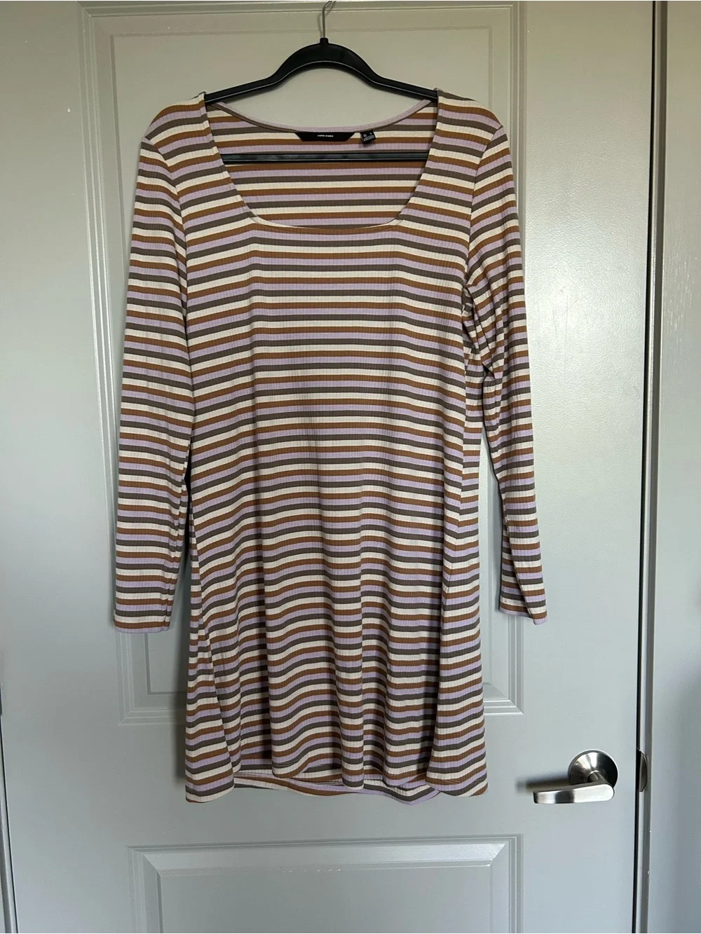 Vero Moda Beige and White Striped Square-Neck Mini Dress